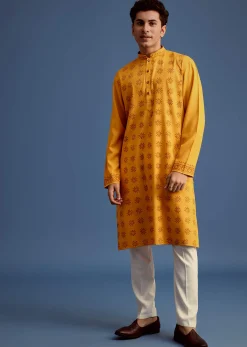 Yellow Hand Block Printed Kurta Set