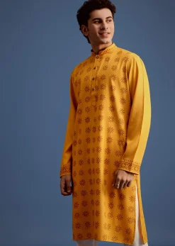 Yellow Hand Block Printed Kurta Set