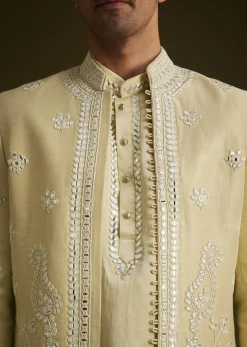 Yellow Hand Embroidered Sherwani Set