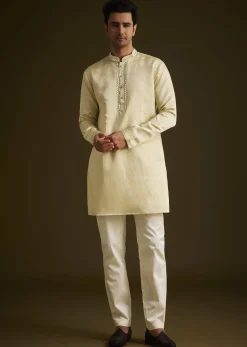 Yellow Hand Embroidered Sherwani Set