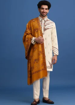 Yellow Hand Worked Kurta Set With Printed Dupatta