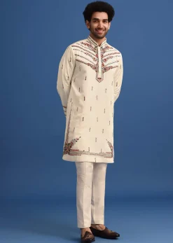 Yellow Hand Worked Kurta Set With Printed Dupatta