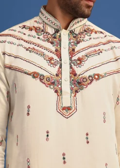 Yellow Hand Worked Kurta Set With Printed Dupatta