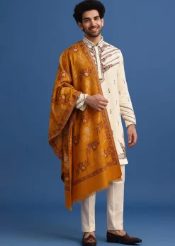 Yellow Hand Worked Kurta Set With Printed Dupatta