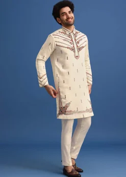 Yellow Hand Worked Kurta Set With Printed Dupatta