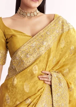 Yellow Jacquard Silk Saree With Woven Brocade Zari Work