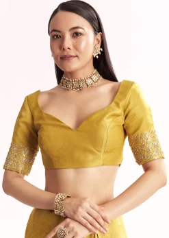 Yellow Jacquard Silk Saree With Woven Brocade Zari Work