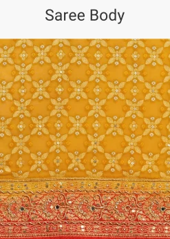 Yellow Khaddi Georgette Bandhani Weave Cutdana Saree