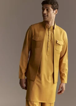Yellow Kurta Jacket Set With Palazzo Pants