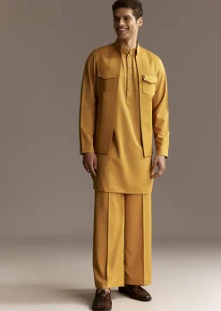 Yellow Kurta Jacket Set With Palazzo Pants