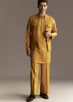 Yellow Kurta Jacket Set With Palazzo Pants