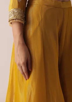 Yellow Kurta Palazzo Set With Brocade Print