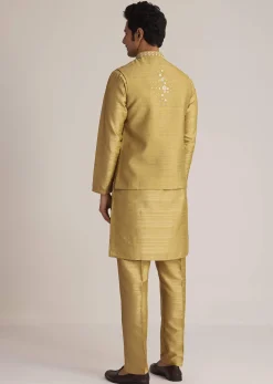 Yellow Kurta Pant Set With Embroidered Nehru Jacket
