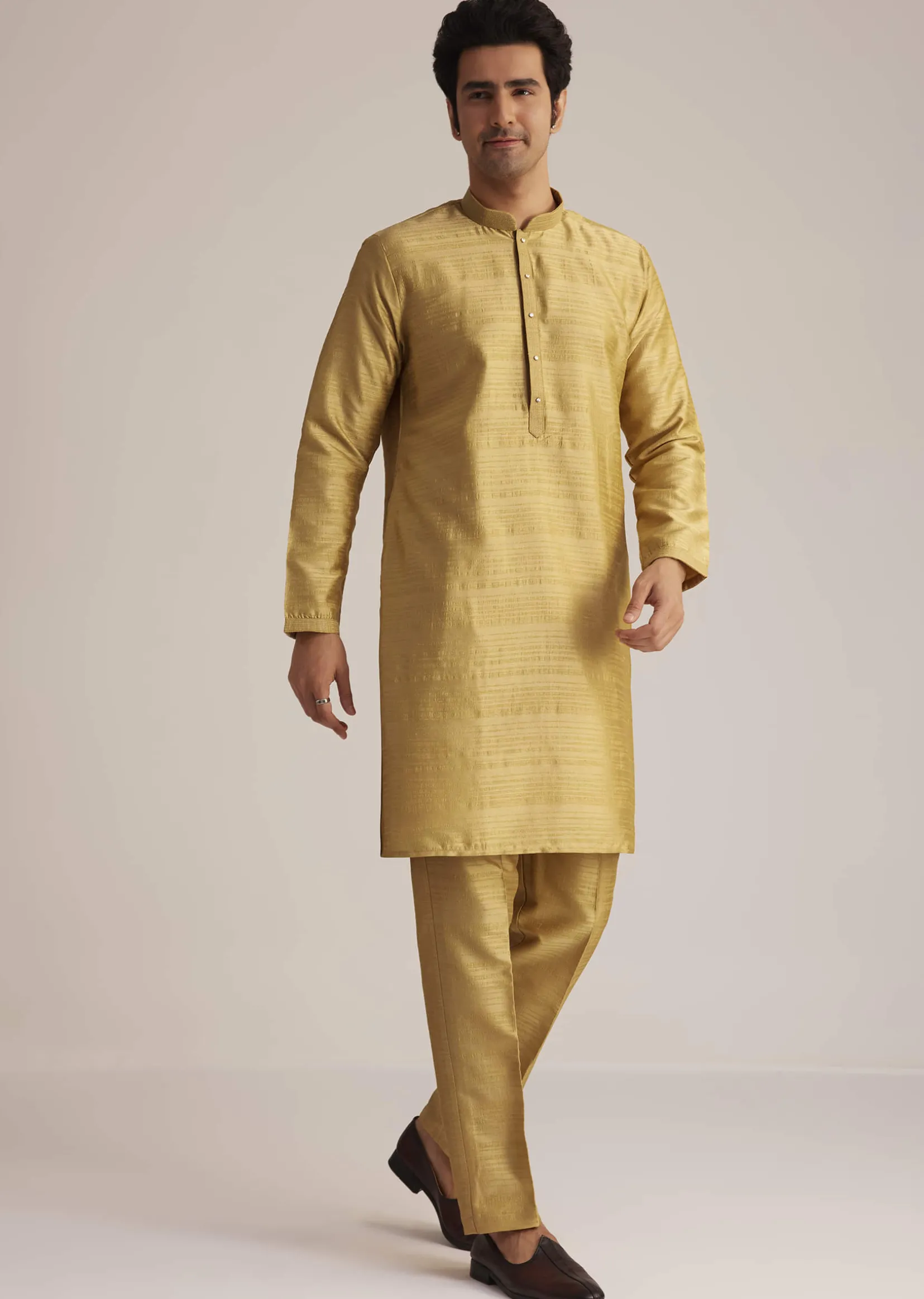 Yellow Kurta Pant Set With Embroidered Nehru Jacket