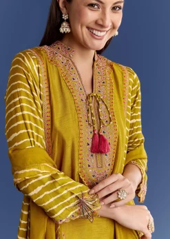 Yellow Leheriya Kurta Set With Zari And Butti Dupatta