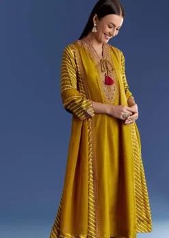 Yellow Leheriya Kurta Set With Zari And Butti Dupatta