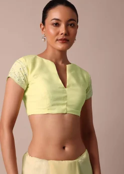 Yellow Lucknowi Chikankari Sequin Saree With Unstitched Blouse Piece