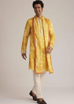 Yellow Marble Printed Kurta Set