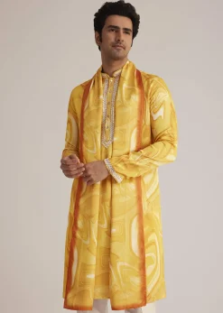 Yellow Marble Printed Kurta Set