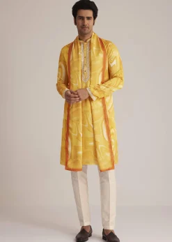 Yellow Marble Printed Kurta Set