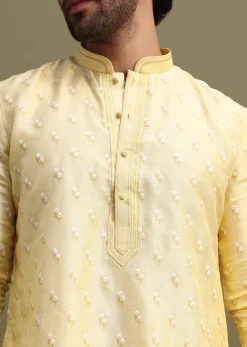 Yellow Men Kurta Set With Threadwork