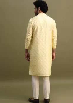 Yellow Men Kurta Set With Threadwork