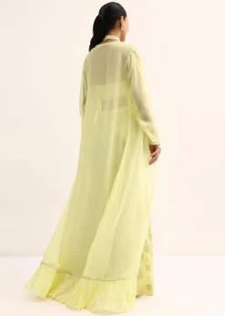 Yellow Mirror Crop Top With Jacket And Sharara