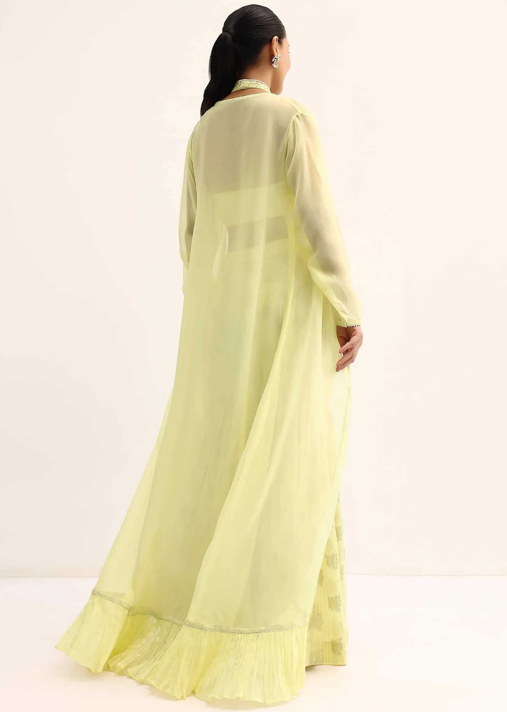 Yellow Mirror Crop Top With Jacket And Sharara