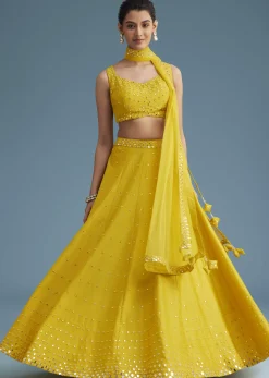 Yellow Nysa Silk Lehenga Set With Mirror Work