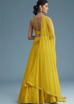 Yellow Nysa Silk Lehenga Set With Mirror Work