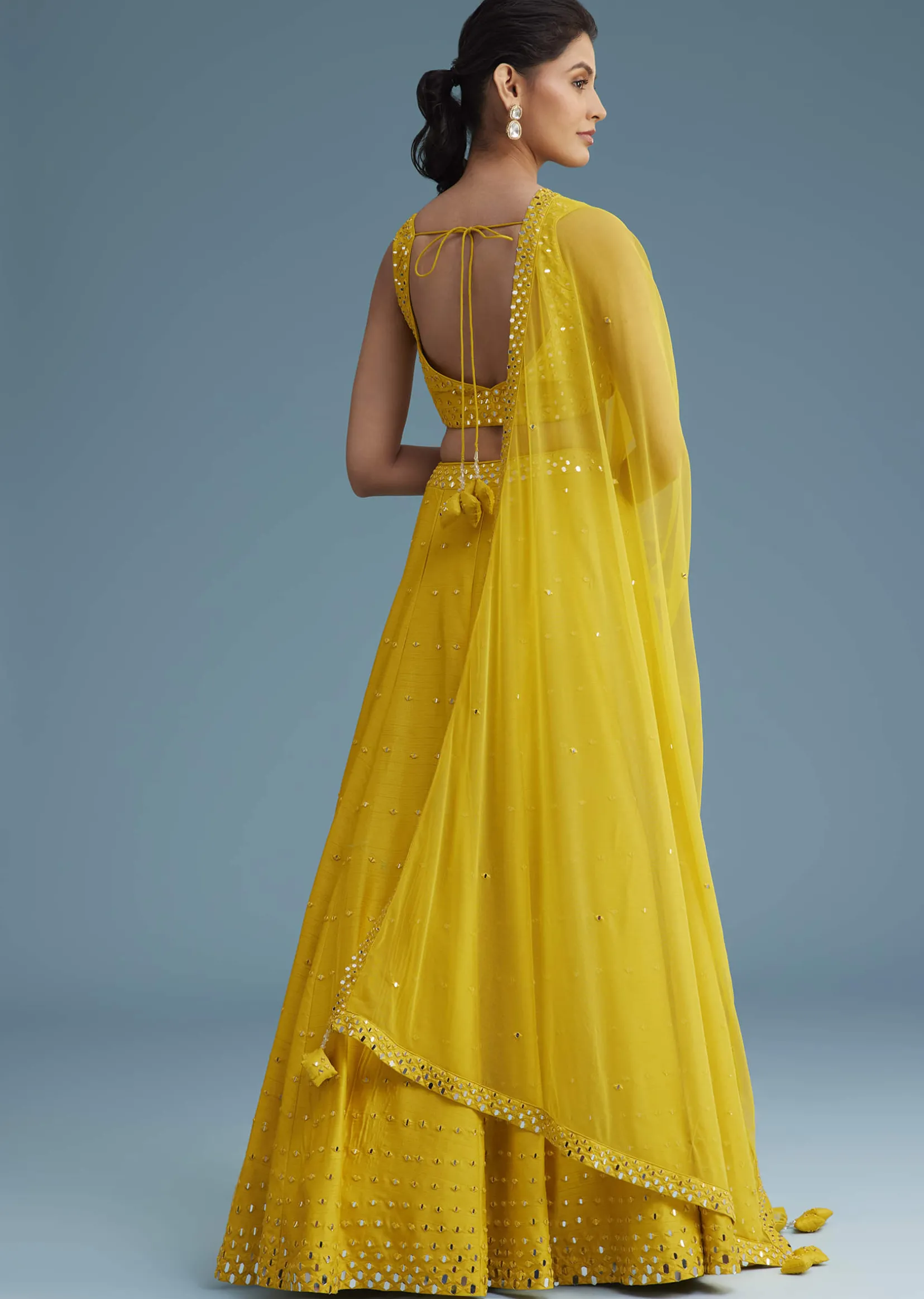 Yellow Nysa Silk Lehenga Set With Mirror Work