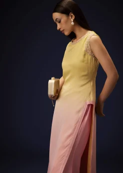 Yellow Ombre A Line Kurta With Bell Bottom Pants