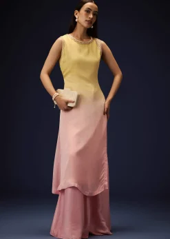 Yellow Ombre A Line Kurta With Bell Bottom Pants