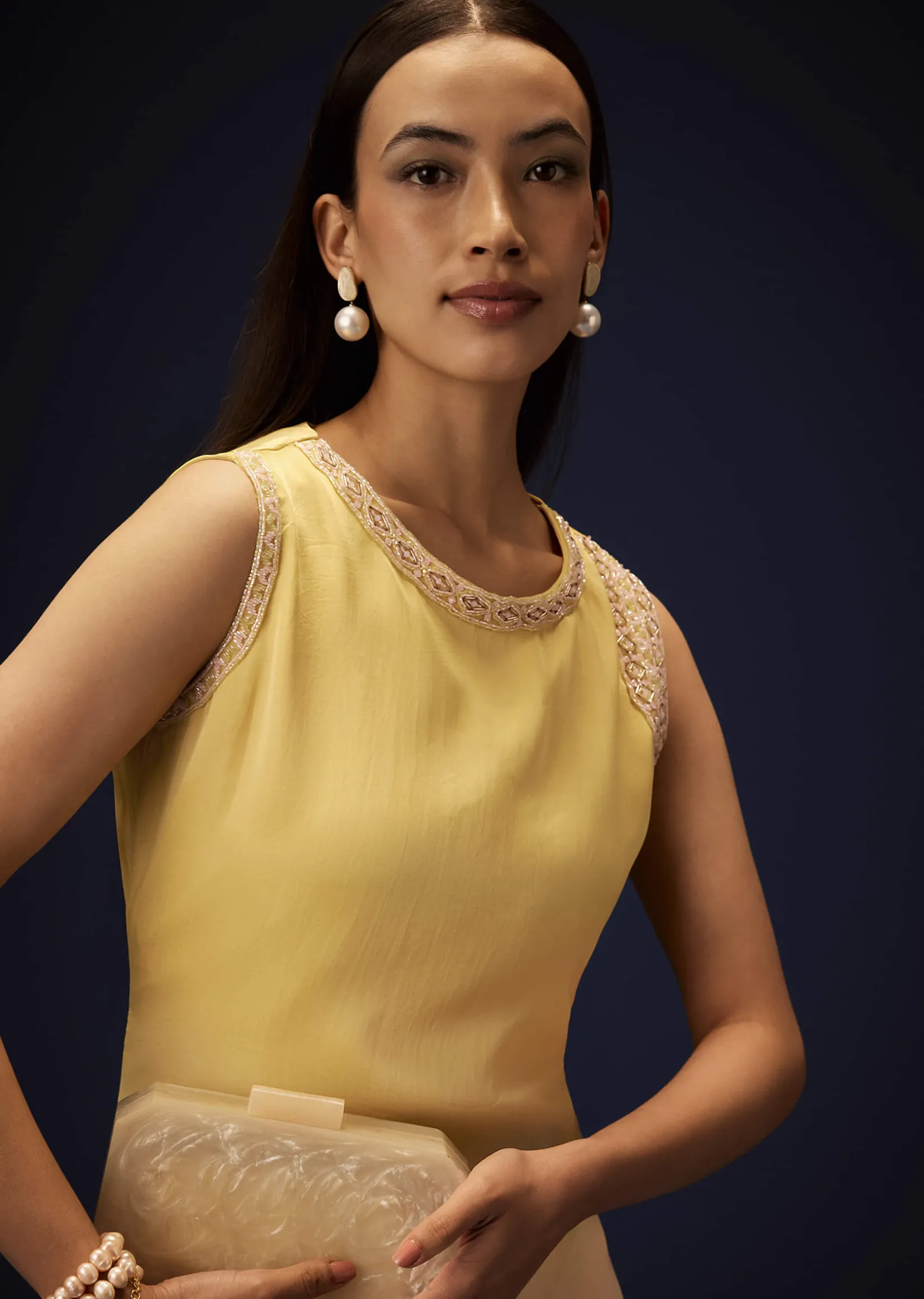 Yellow Ombre A Line Kurta With Bell Bottom Pants