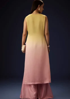 Yellow Ombre A Line Kurta With Bell Bottom Pants