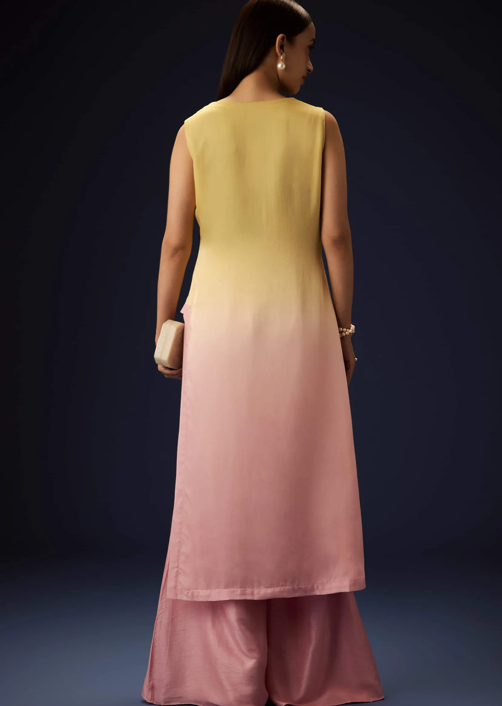 Yellow Ombre A Line Kurta With Bell Bottom Pants