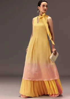Yellow Ombre Halter Neck Kurta And Palazzo Set