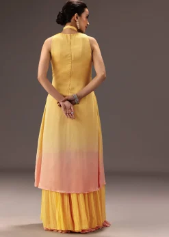 Yellow Ombre Halter Neck Kurta And Palazzo Set
