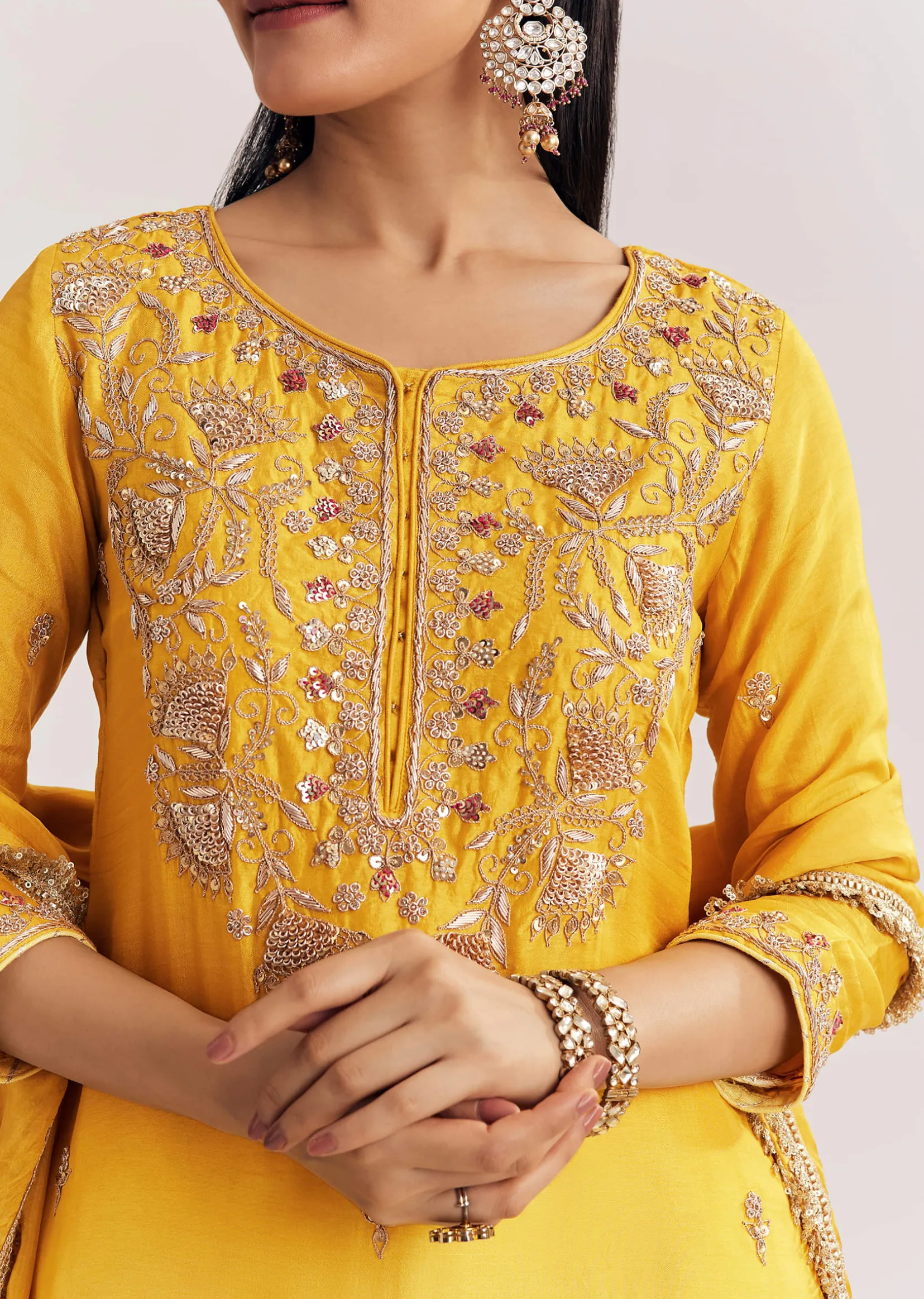 Yellow Ombre Kurta Palazzo Suit With Zardosi And Sequins Work