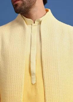 Yellow Ombre Silk Kurta Jacket Set With Zardozi Work