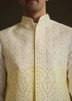 Yellow Ombre Silk Kurta Set With Dori Work Embroidered Jacket