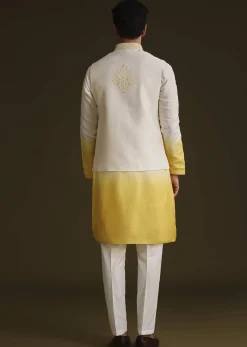 Yellow Ombre Silk Kurta Set With Dori Work Embroidered Jacket
