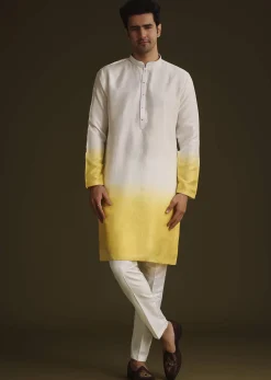 Yellow Ombre Silk Kurta Set With Dori Work Embroidered Jacket