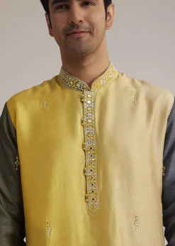 Yellow Ombre Silk Kurta Set With Mirror Work