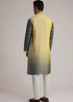 Yellow Ombre Silk Kurta Set With Mirror Work