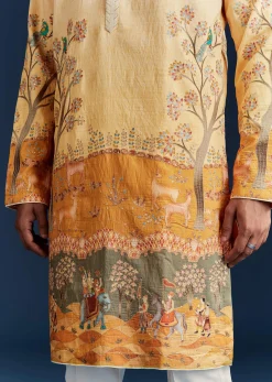 Yellow Ombre Silk Kurta Set With Floral And Animal Print Motifs