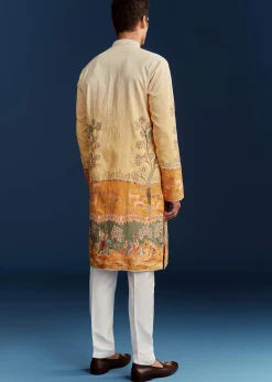 Yellow Ombre Silk Kurta Set With Floral And Animal Print Motifs