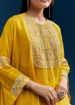 Yellow Organza Crop Top With Asymmetric Design