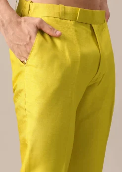 Yellow Organza Embroidered Kurta And Dola Silk Pant Set