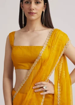 Yellow Organza Saree With Cutdana Embroidery